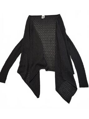 Missoni Made In Italy Black Open Knit Waterfall Cardigan Drape Sweater Medium